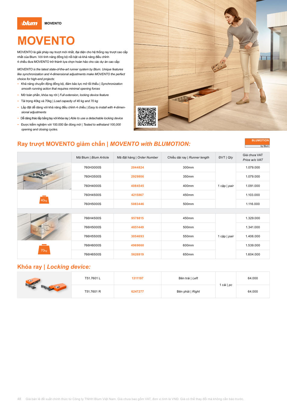 Trang 48 bảng giá Blum 2026-2027 – Ray Trượt Blum Movento 766h6000s 4969660, 70kg