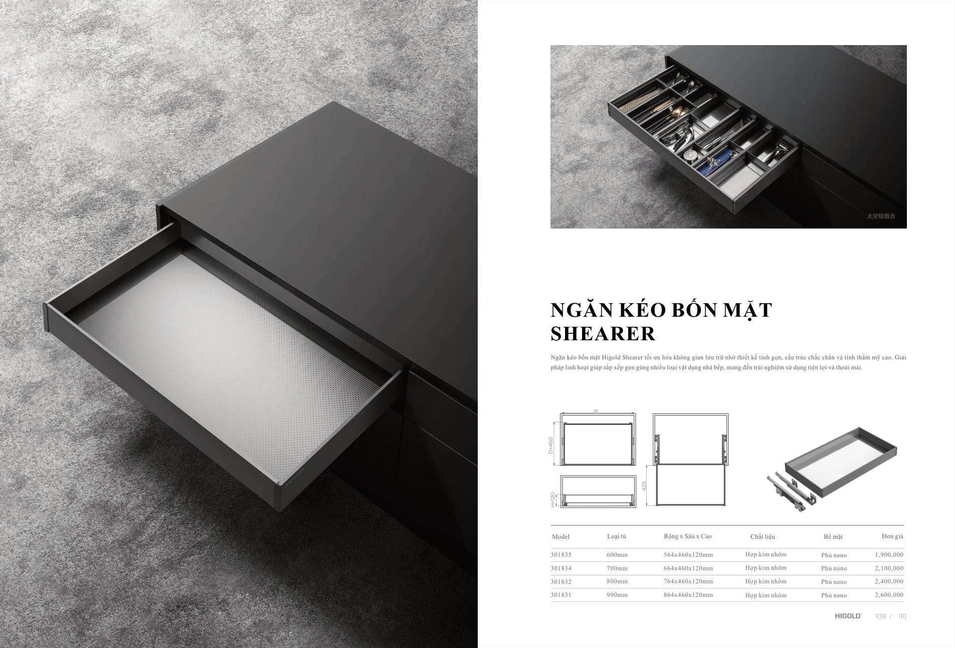 Trang 62 catalogue Higold 2025 – Khay Chia Muỗng Đũa Dao Nhôm Xingfa (301831 – 301094 – 900mm) – Higold