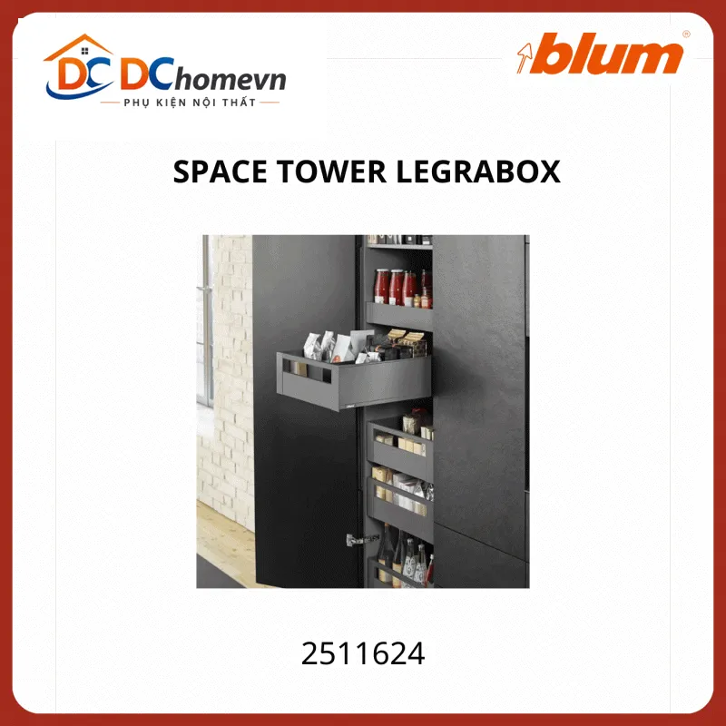Tủ đồ khô Blum SPACE TOWER LEGRABOX 2511624 inox, rộng 275 -600mm