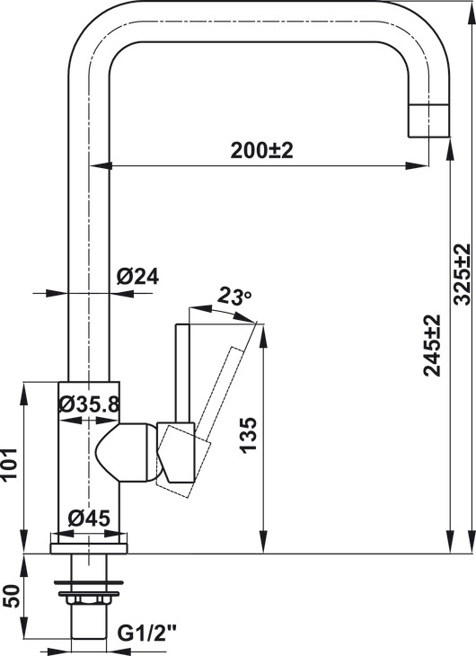 Bản vẽ kích thước / lắp đặt – Vòi Bếp Häfele Hafili Iap Ht21-cc1f245u 577.55.260 Hafele
